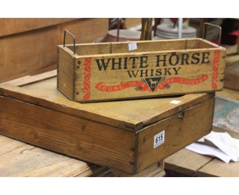 Two vintage pine boxes to include White Horse Whisky