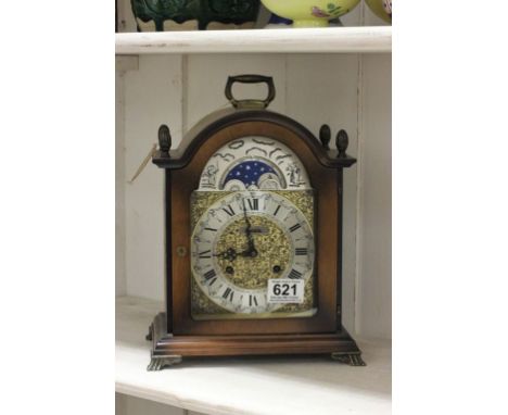 Wooden cased key wind German mantle clock marked to the dial Hermle