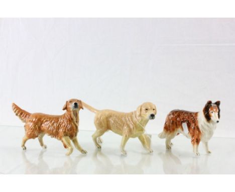 Three Royal Doulton ceramic models of dogs to include; Rough Collie, Labrador & Retriever 