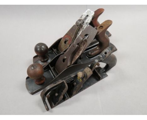 Three vintage metal woodworking planes by Stanley & Miller, Falls