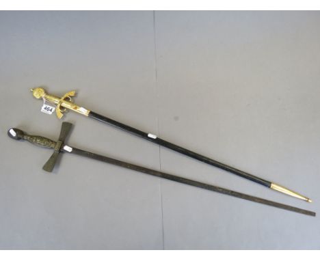 Two Ceremonial type vintage Swords, one with leather scabbard