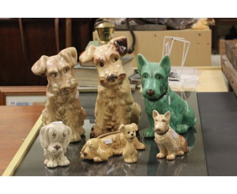 Collection of seven Sylvac ceramic dogs to include large two colour version 1380