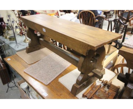 Substantial oak parquetry topped bench 