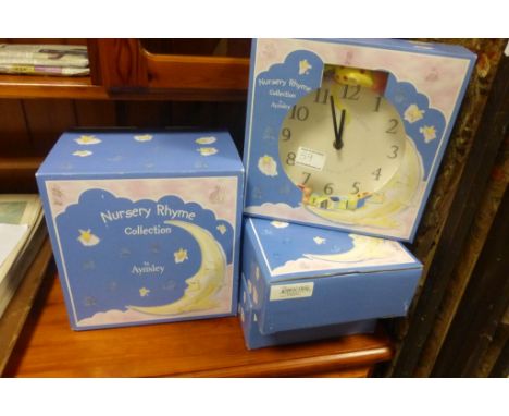 Boxed Aynsley Nursery Rhyme Collection Sets including Pink Three Piece Nursery Set, Pink Two Piece Nursery Set, Hickory Dicko