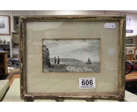 Framed and glazed pencil sketch by Robert Cruickshank titled Approach From The Solent From The Tales & Legends Of The Low 183