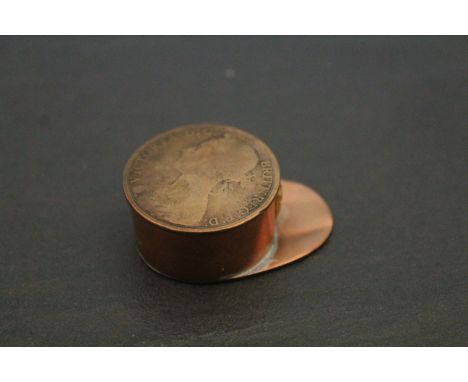 Trench Art Copper Snuff Box  in the form of a French Military Cap, the lid made from an Old Penny