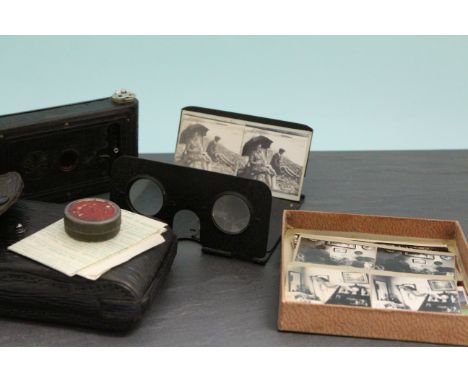 Cased Vest Pocket Kodak camera with a boxed Stereo Puck folding pocket viewer