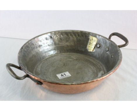 Vintage Copper Circular Pan with Twin Iron Handles