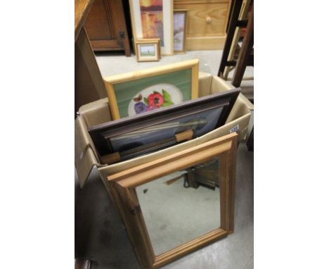 Collection of Pictures and Mirrors including Oils and Limited Edition Print, Pair of Floral Dioramas