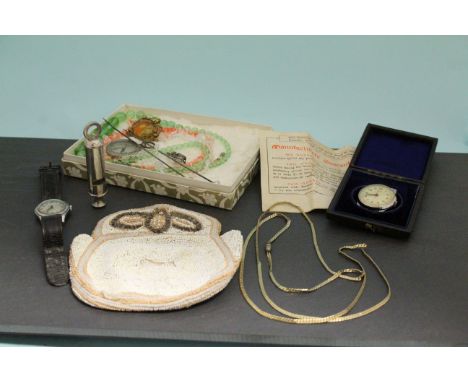 Mixed collectables to include wristwatches, compass, whistle and a small collection of costume jewellery