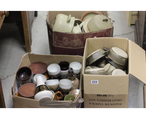 Three boxes of vintage pottery to include Studio Pottery dinner ware