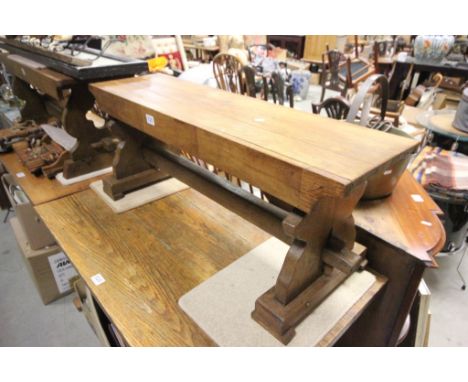 Substantial oak parquetry topped bench 