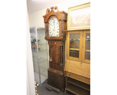 Mid Victorian Longcase Clock, Mahogany with Well Figured Mahogany Panels and Crossbanding, Swan Neck Pediment, Painted White 