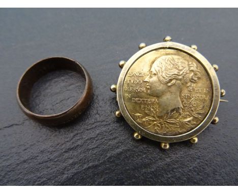 Victorian brooch with silver Medallion to centre plus a ring made from a vintage copper Penny