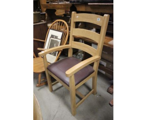 Contemporary Oak Ladder Back Elbow Chair