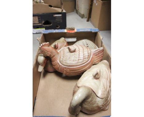 Four Stoneware Tureens in the form of a Fish, Chicken and Two Ducks plus Small Ceramic Trinket Boxes