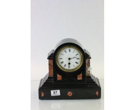 Key wind Slate mantle clock with Marble inlay & key