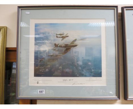 Framed Frank Wootton print - limited edition 204/850 of Spitfire MkV signed by Douglas Bader and the artist