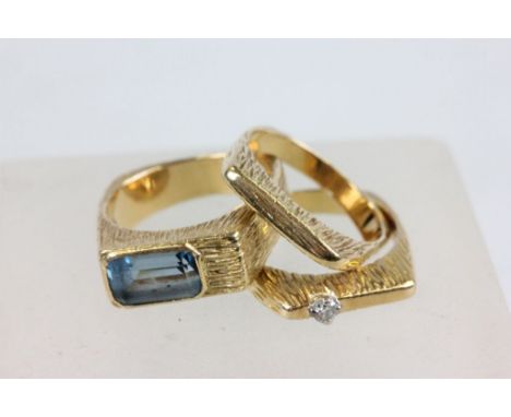 Vintage set of three 18ct Gold rings to include Diamond &amp; Sapphire set. Approx 20g, including stones. 