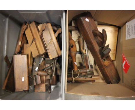 Two Boxes of Mixed Vintage Woodworking Planes and Tools