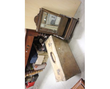 Vintage pig skin suitcase and an oak vanity mirror