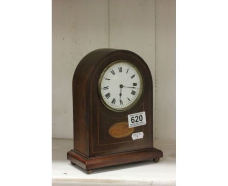 Early 20th century dome topped inlaid mahogany mantle clock 