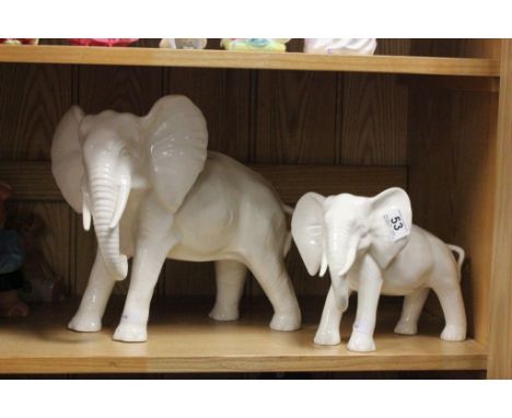 Two Italian White Glazed Ceramic Elephants marked GB