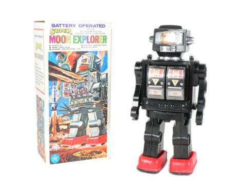 Tinplate Toys - a vintage Hong Kong Super Moon Explorer robot, featuring stop'n go action, swing open doors, blinking and sho
