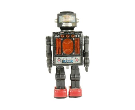 Tinplate Toys - a vintage Japanese believed to be 1960s SH Horikawa Mr. Hustler robot. Tested and is in working condition. Fe