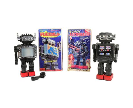 Tinplate Toys - x2 Vintage Japanese Horikawa robots, comprising of; 'TV Spaceman' and 'Rotate-o-matic Super Astronaut'. Both 