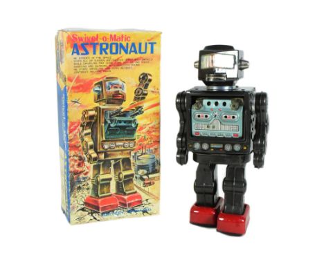 Tinplate Toys - a vintage Japanese SH Swivel-O-Matic Astronaut, with walking mechanism, rotating torso and lights. Tested and