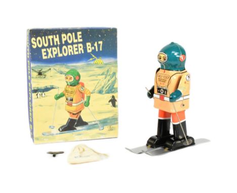 Tinplate Toys - a vintage Japanese South Pole Explorer B-17 wind-up robot, with original key. Tested and is in working order.