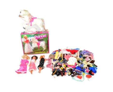 Sindy - x2 original vintage Pedigree Sindy dolls and clothing together with a 1990s Mattel Barbie doll and Horse.