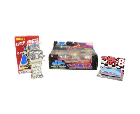 Tinplate Toys - x3 space related robots, comprising of: 'Ship Space' by Astronef Electrique, 'King Jet 8' by Schylling and a 