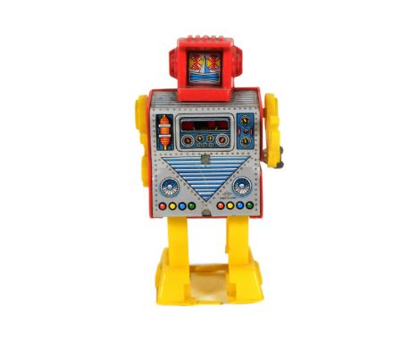 Retro Toys - a vintage Japanese HIRO 'Super Robot' with wind-up walking action and sparking. Tested and is in part working or