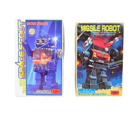 Retro Toys - x2 vintage Japanese SH Horikawa space robots, comprising of: Space Scout and Missile Robot. Tested and Space Sco