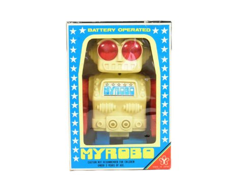 Retro Toys - a vintage Japanese Yonezawa battery operated My Robo robot, no. 3610. Featuring moving legs, that can be adjuste