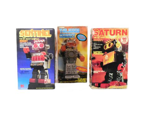 Retro Toys - x3 vintage Kamco, made in Hong Kong, robots, comprising of; Cosmic Talking Robot, Saturn and Sentinel. Tested an