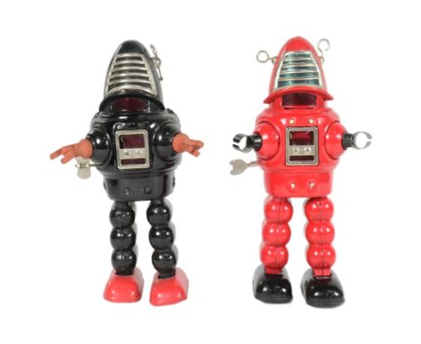 Tinplate Toys - x2 Forbidden Planet wind-up robots, featuring a Ha Ha Toy robot and a Japanese robot. Both tested and both ar