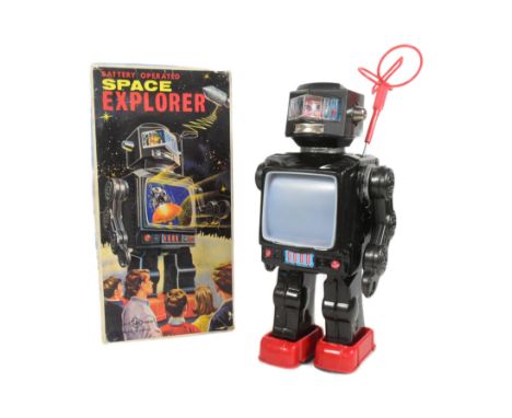 Tinplate Toys - a vintage Japanese SH Horikawa Space Explorer. Featuring stop'n go action, rotating antenna, tv screen and re