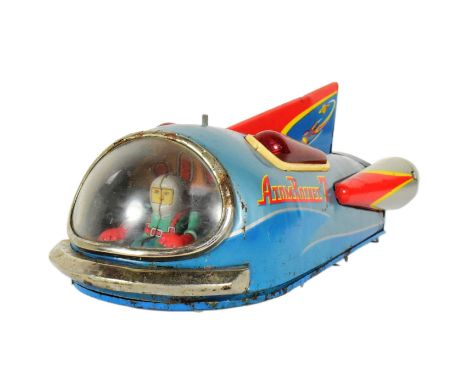 Tinplate Toys - a vintage Modern Toys of Japan (Masudaya) 'Atom Rocket 7' robot, featuring tinplate body, plastic window and 