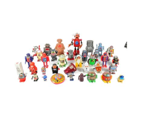 Retro Toys - A collection of assorted wind-up robots, from various makers. To include: a Space Ship V-15, an R-1 robot, a div