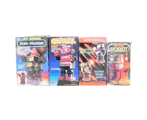 Retro Toys - x4 vintage battery operated robots, comprising of; 'Starry Robot', 'Sentinel' by Kamco, 'Star Master' and 'Super