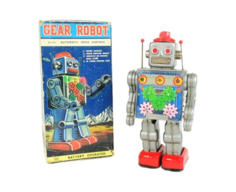 Tinplate Toys - a vintage Japanese SH battery operated Gear Robot with automatic speed control. Tested and in excellent, work