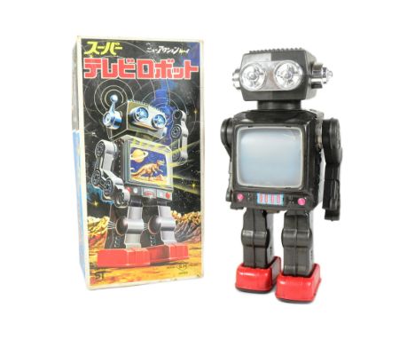 Tinplate Toys - a vintage Japanese SH Horikawa, 'Super TV Robot', featuring stop'n go action and a rotating image on the tv s