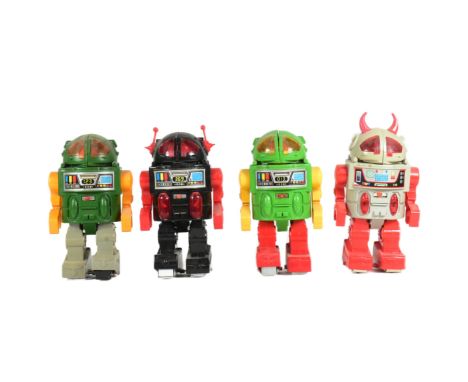 Retro Toys - x4 battery operated Monster robots from various makers, featuring MGH Lim Toy from Korea, K-207 Mike Toys from T