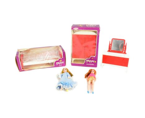 Pippa Dolls - x2 vintage 1970s Palitoy made Pippa Dolls comprising Pippa with blonde hair and blue dress (head marked 2) and 