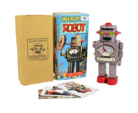 Tinplate Toys - a vintage Japanese mechanical Winky Robot, No. 101. Tested, in excellent, working condition. Paperwork and or