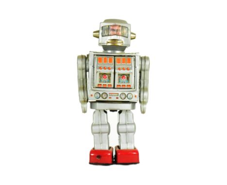 Tinplate Toys - a vintage Japanese believed to be SH Horikawa Rotate-O-Matic Robot, featuring walking action, shooting guns w