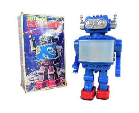 Retro Toys - a vintage Taiwan SJM Super Explorer Wide Screen robot. Featuring a plastic body, with stop and go action and lig